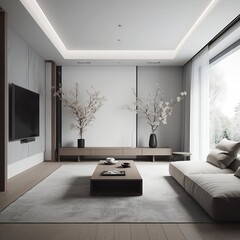minimalistic asian interieur design, feng shui, harmony, living room