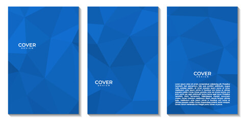 set of flyers with abstract blue geometric background with triangles