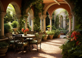  patio  garden mediterranean style, generative ai