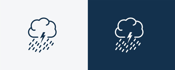 raining icon. Outline raining, water icon from ecology collection. Linear vector isolated on white and dark blue background. Editable raining symbol.