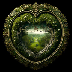Fototapeta premium Generative AI: grass heart for frame or decoration fantasy background
