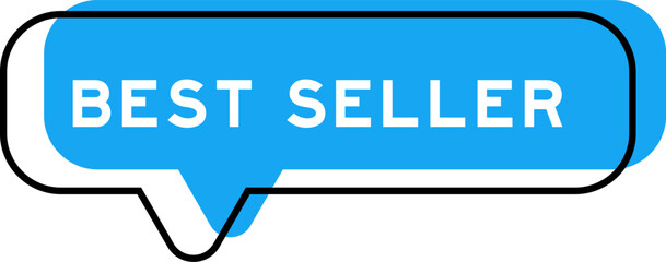 Speech banner and blue shade with word best seller on white background