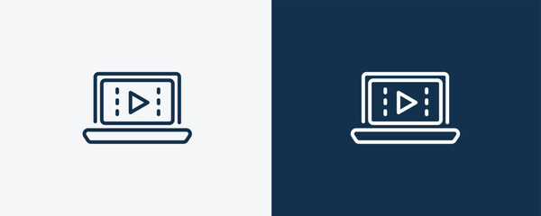 computer video icons. Outline computer video, internet icon from computer and tech collection. Linear vector isolated on white and dark blue background. Editable computer video symbol.