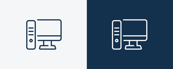 workstation icons. Outline workstation, office icon from computer and tech collection. Linear vector isolated on white and dark blue background. Editable workstation symbol.