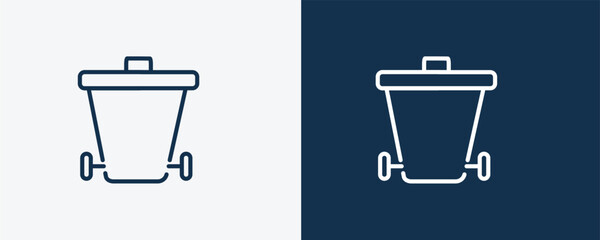 wiping trash can icon. Outline wiping trash can, dustpan icon from cleaning collection. Linear vector isolated on white and dark blue background. Editable wiping trash can symbol.