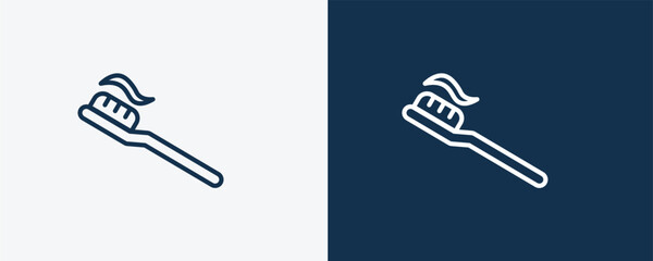 toothpaste cleanin icon. Outline toothpaste cleanin, washing hand icon from cleaning collection. Linear vector isolated on white and dark blue background. Editable toothpaste cleanin symbol.