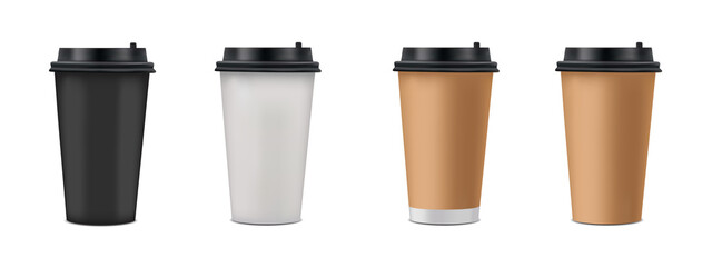 Different Realistic Coffee Paper Cup Set With Lid