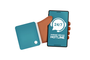 Hand Holding Phone, Support Hotline Concept