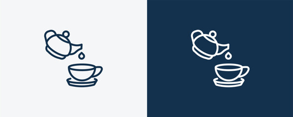 tea set icon. Outline tea set icon from restaurant collection. Linear vector isolated on white and dark blue background. Editable tea set symbol.