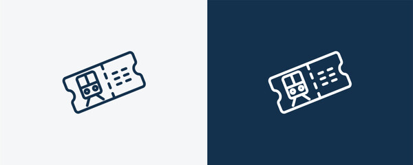 train ticket icon. Outline train ticket icon from travel and trip collection. Linear vector isolated on white and dark blue background. Editable train ticket symbol.