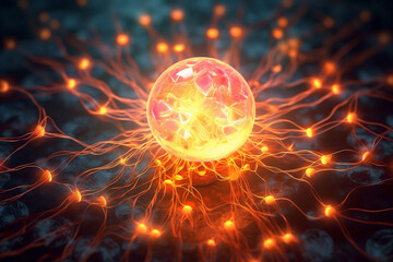 A lightbulb surrounded by a network of interconnected neurons, representing the formation of ideas within the brain. Generative AI technology