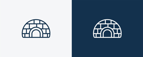 igloo icon. Outline igloo icon from travel and trip collection. Linear vector isolated on white and dark blue background. Editable igloo symbol. - obrazy, fototapety, plakaty