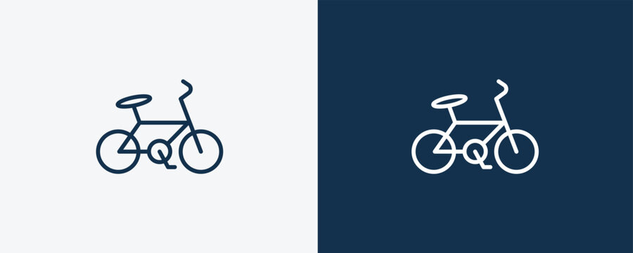 bike icon. Outline bike icon from travel and trip collection. Linear vector isolated on white and dark blue background. Editable bike symbol.