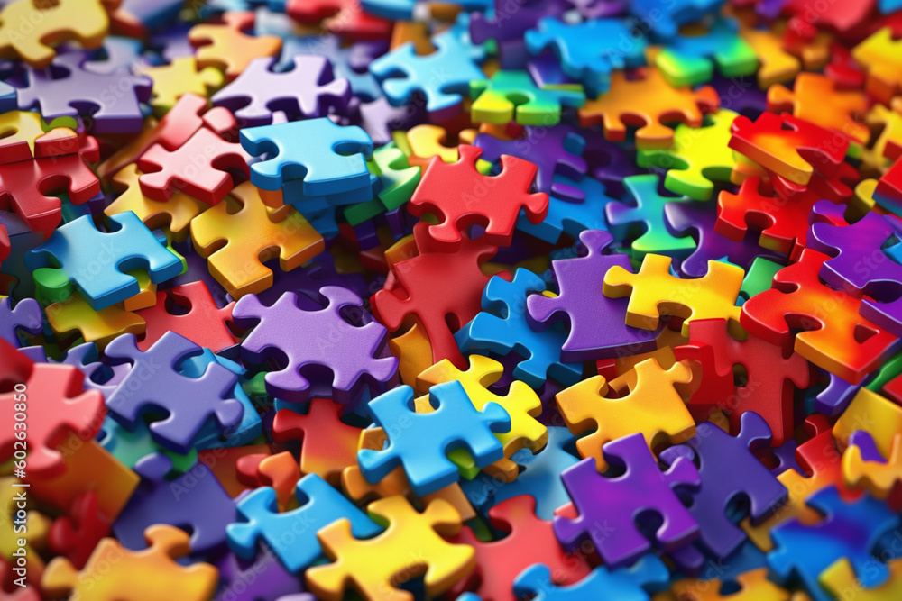 Aufkleber a collage of colorful puzzle pieces coming together to form a complete picture, representing the pro
