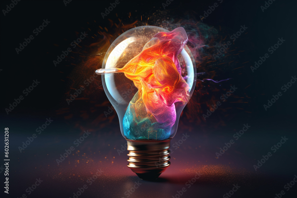 Poster a lightbulb surrounded by a swirling vortex of colorful energy, representing the dynamic and transfo