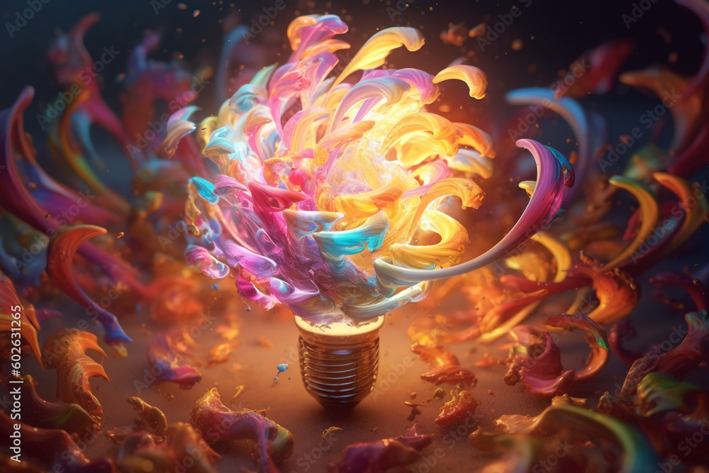 Poster a lightbulb surrounded by a swirling vortex of colorful energy, representing the dynamic and transfo