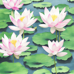 Watercolor elegant pink lotus flower background created with generative AI technology