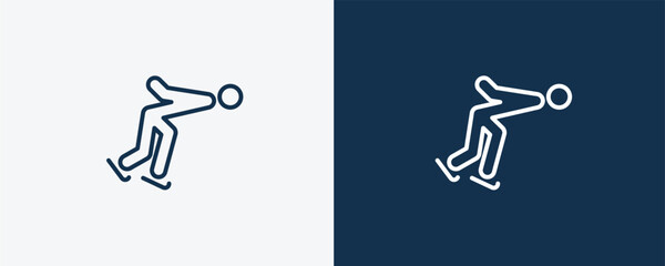 ice skating man icon. Outline ice skating man icon from sport and game collection. Linear vector isolated on white and dark blue background. Editable ice skating man symbol.