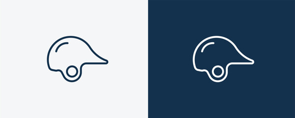 baseball helmet icon. Outline baseball helmet icon from sport and game collection. Linear vector isolated on white and dark blue background. Editable baseball helmet symbol.