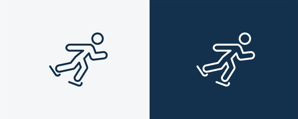 skating sign icon. Outline skating sign icon from sport and game collection. Linear vector isolated on white and dark blue background. Editable skating sign symbol. © Abstract
