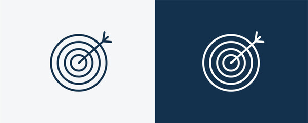 bullseye icon. Outline bullseye icon from sport and game collection. Linear vector isolated on white and dark blue background. Editable bullseye symbol.