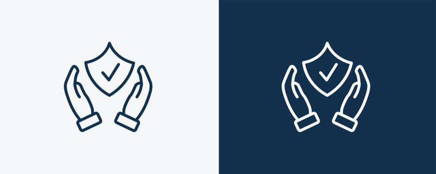 safety insurance icon. Outline safety insurance icon from Insurance and Coverage collection. Linear vector isolated on white and dark blue background. Editable safety insurance symbol.