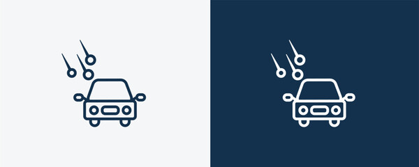 hail on the car icon. Outline hail on the car icon from Insurance and Coverage collection. Linear vector isolated on white and dark blue background. Editable hail on the car symbol.
