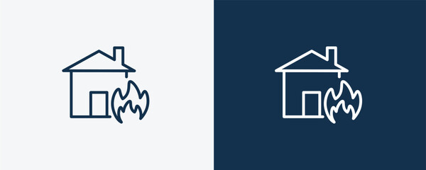 fire insurance icon. Outline fire insurance icon from Insurance and Coverage collection. Linear vector isolated on white and dark blue background. Editable fire insurance symbol.