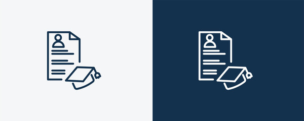 curriculum icon. Outline  curriculum icon from Human Resources collection. Linear vector isolated on white and dark blue background. Editable curriculum symbol.