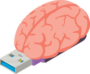 Intellectual property icon isometric vector. Realistic human brain on usb stick. Modern financial technology, blockchain