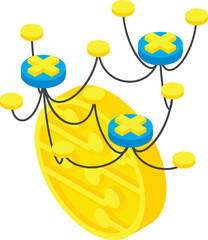 Decentralization icon isometric vector. Decentralization symbol and golden coin. Financial technology, cryptocurrency concept