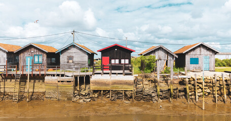 Old fishing and oyster village on low tide- southwest France country basque