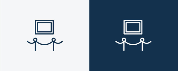 exhibit icon. Outline exhibit icon from museum and exhibition collection. Linear vector isolated on white and dark blue background. Editable exhibit symbol.