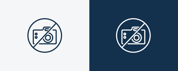 no photo icon. Outline no photo icon from museum and exhibition collection. Linear vector isolated on white and dark blue background. Editable no photo symbol.