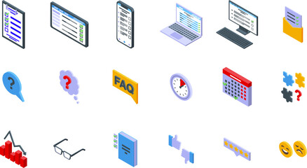 Questionnaire icons set isometric vector. Phone online. Poll answer