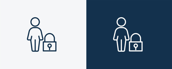 safe human icon. Outline safe human icon from feeling and reaction collection. Linear vector isolated on white and dark blue background. Editable safe human symbol.