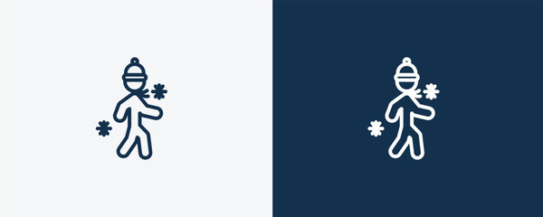 cold human icon. Outline cold human icon from feeling and reaction collection. Linear vector isolated on white and dark blue background. Editable cold human symbol.