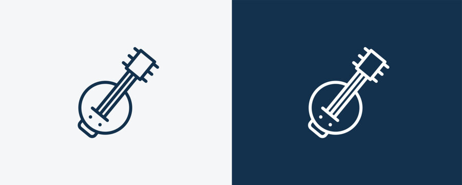 kora icon. Outline kora icon from culture and civilization collection. Linear vector isolated on white and dark blue background. Editable kora symbol.