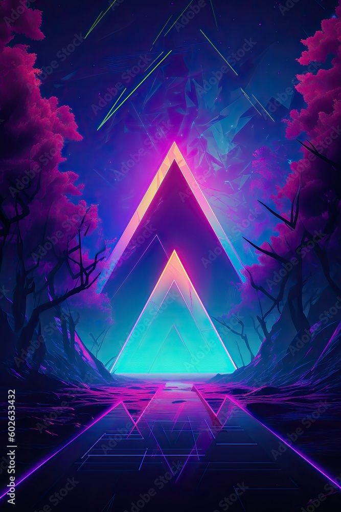 Poster abstract futuristic colorful neon triangle tunnel technological background.ai generated