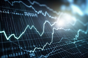 Naklejka premium Immersive HUD interface stock market analytics graphs. investment, financial management and money related banking products hi tech Concept.AI Generated