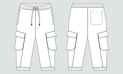 Fleece cotton jersey basic Sweat pant technical drawing fashion flat sketch template front and back views. Apparel jogger pants vector illustration mock up for kids and boys.