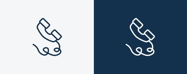 phone with wire icon. Outline phone with wire icon from technology collection. Linear vector isolated on white and dark blue background. Editable phone with wire symbol.