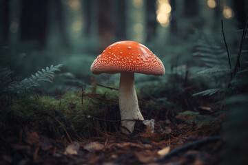 Magic mushroom in the forest