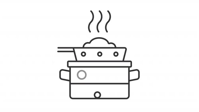 Steam cooking icon animation. Animated line preparing food above boiling water in pan. Healthy food. Cooking meal. Loop HD video with alpha channel, transparent background. Outline motion graphic