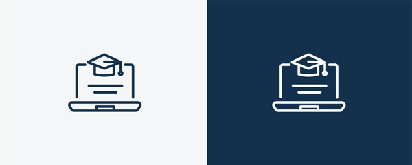 online course icon. Outline online course icon from distance learning collection. Linear vector isolated on white and dark blue background. Editable online course symbol..