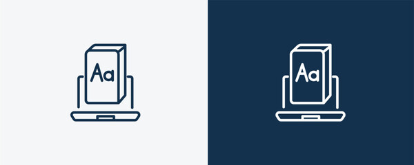 digital book icon. Outline digital book icon from distance learning collection. Linear vector isolated on white and dark blue background. Editable digital book symbol..