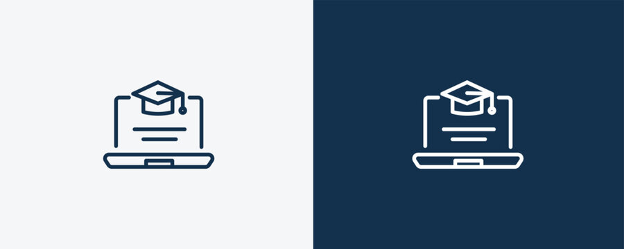 online course icon. Outline online course icon from distance learning collection. Linear vector isolated on white and dark blue background. Editable online course symbol..