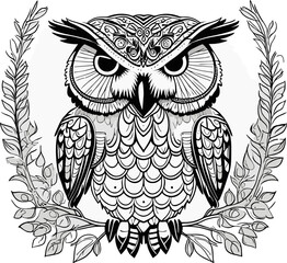 2D Line Art of Owl B&W