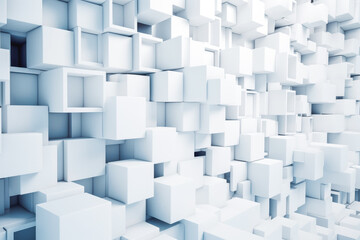 Random shifted white cube boxes block background. White abstract cubes background. Generative AI