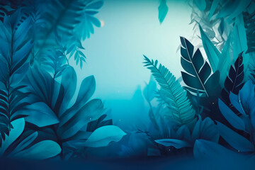 Fototapeta na wymiar Collection of tropical leaves foliage plant blue color background. Generative AI